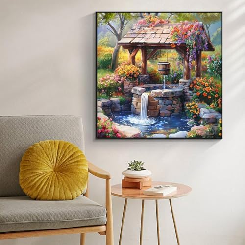 GEWOUVIN Garden Well Diamond Art Kits for Adults,Diamond Painting Kits for Adults Beginners, DIY Full 5D Round Drill Gem Art Kits for Gift Home Wall Decor【13.8x13.8inch】