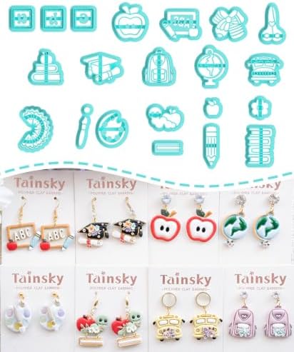 Tainsky Teacher Polymer Clay Cutters, 21 Shapes for Back to School Earrings
