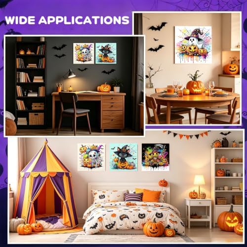 bleihum 4 Pack Halloween Paint by Numbers Kit for Kids with Frame Easel | Ghost Paint by Number Kids Ages 8 12, Easy Black Cat Acrylic Painting for Boys Girls Home Decor 8x8 Inch