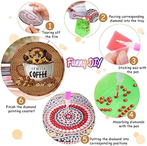 8 Pack Diamond Art Coasters,Coffee Dog Diamond Painting Coasters Kits