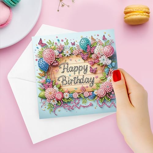 Zyvoreva 12 PCS 5D Diamond Painting Birthday Cards Kit, DIY Diamond Art Greeting Cards for Adults, Complete Hobby Craft Set for Card Making with Envelopes & Tools, Unique Handmade Gifts (Green)