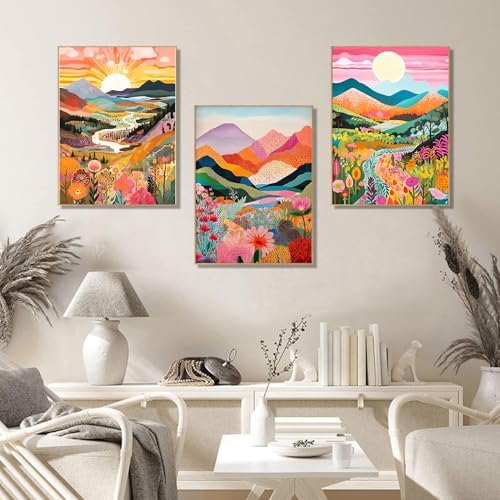 EIBEILI 3-Piece Square Adult Diamond Art Set,Mountains Diamond Painting Kit, 5D Diamond Art Kit DIY Diamond Dot Gemstone Artist Home Wall Decor,12x16 inch