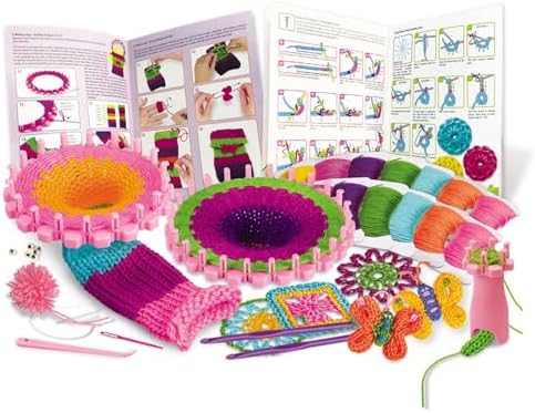 4M Knitting & Crochet Kit for Kids Ages 8-12 – Learn to Knit with French Knitting Reel, Crochet Hooks, Yarn, Scarf & Handbag Projects, Beginner Craft Set for Girls and Boys, STEM Arts & Crafts Gift