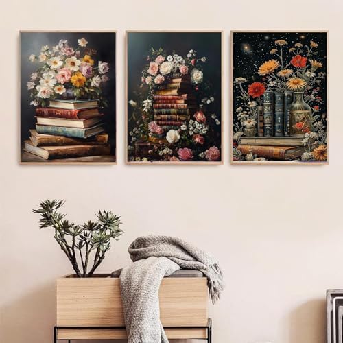 RYMILIE 9 Pack Diamond Art Kits for Adults Vintage Flowers and Books | D Diamond Painting Kit for Beginners, DIY Full Round Drill Gem Art Crafts for Home Wall Decor Gift 12x16inch