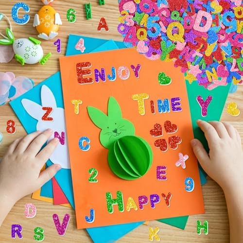 616 PCS Glitter Foam Letter Stickers,Foam Alphabet Number Stickers,8 Colors