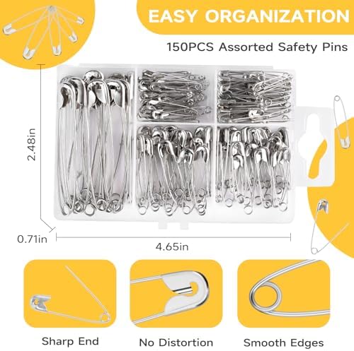 Huhuhero 160Pcs Safety Pins, Large & Small Safety Pins for Clothes Sewing
