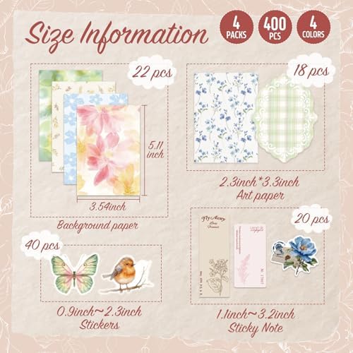 400Pcs Floral Scrapbook Supplies Kit,Junk Journal Supply for Beginner