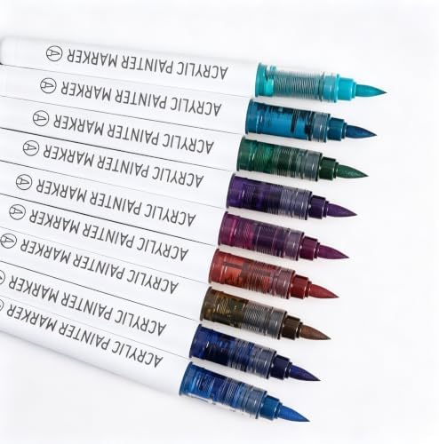 languo Acrylic Paint Markers, 9 Pack Colorful Black Series, Soft Brush Tip