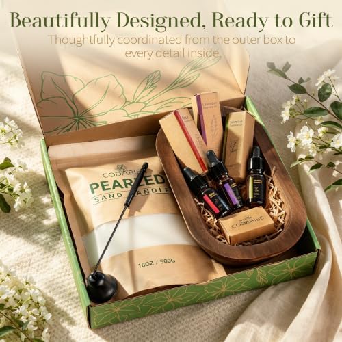 CODABIBE Scented Candle Sand Kit, 18 oz Pearl Candle Sand with 50 Cotton Wicks, 3 Floral Fragrance Oils, Wooden Bowl & Long-Handle Candle Snuffer, Gift Set for Home
