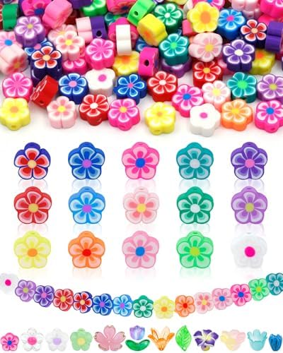 FIVEIZERO Flower Charms, 300PCS Polymer Clay Flower Beads