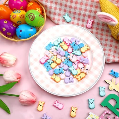 JUNEBRUSHS Easter Decorations, 50 Pcs Tiny Easter Rabbits Resin Rabbits Flat Easter Rabbits Mini Rabbit Figurines Easter Egg Fillers for Easter Crafts Home Table Decor