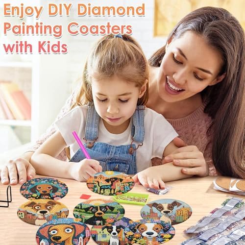 ijbnhd 8 PCS Dog Diamond Art Coasters Diamond Painting Coasters