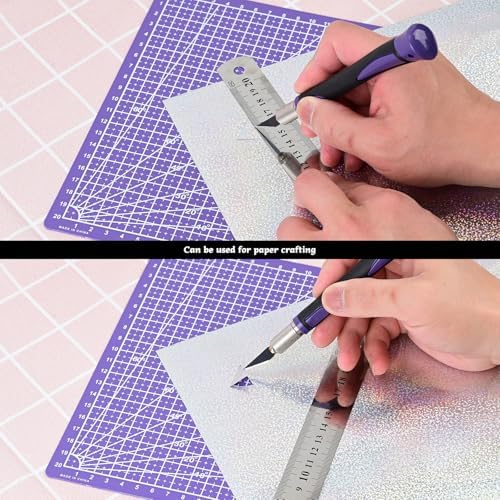 EHDIS Exacto Knife Set Utility Craft Precision Hobby Knife Tool with Cutting Mat,6 inch Vinyl Squeegee, Steel Ruler, for Sewing Crafts Hobby Fabric Precision Scrapbooking Project (Purple)