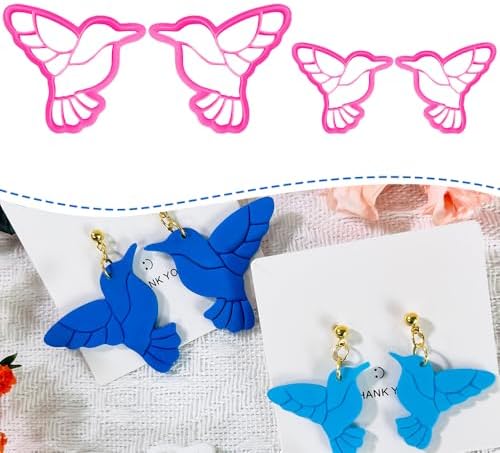 Xaekicr Hummingbird Polymer Clay Cutters – 4 Pcs Clay Cutters for Polymer Clay Jewelry, Bird Shape Clay Earring Cutters, DIY Clay Tools for Earrings and Crafts