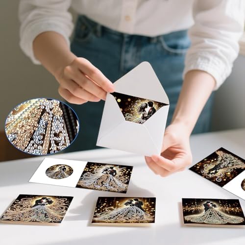 AiYuanzsh 6 Pack Diamond Painting Greeting Cards with Envelopes, DIY 5D Diamond Art Card Kit Romantic Wedding Couples, 30x15cm Handmade Rhinestone Cards Crafts for Wedding Wishes and Celebration