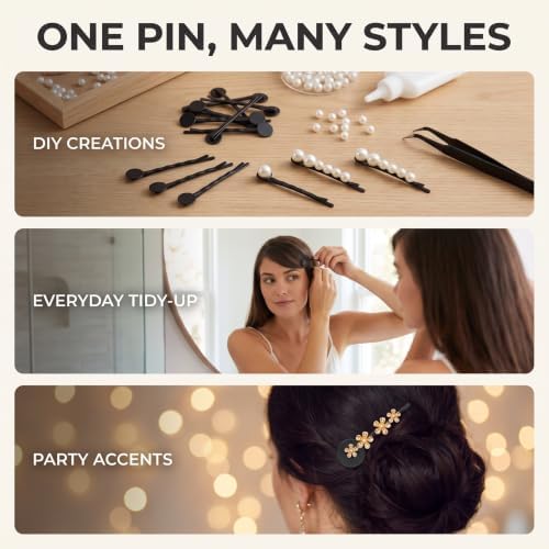 50 Pcs Hair Bobby Pins Hair Clips with Blank Round Tray Hair Pins Hairpin Cabochons Bases Hair Styling Pins for DIY Crafts Hair Accessories（Black）