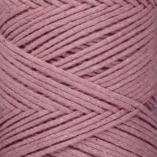 Makromecity, Cotton Macrame Cord 2mm x 195 Yards (590 feet) 2mm Recycled Cotton Crochet Yarn for Macrame Art & Crafts for Wall Hangings, Bags, Underplate, Rug (25 Colors Available) (Dusty Rose)