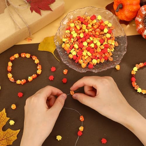 300Pcs Fall Leaf Pumpkin Polymer Clay Beads for Jewelry Making