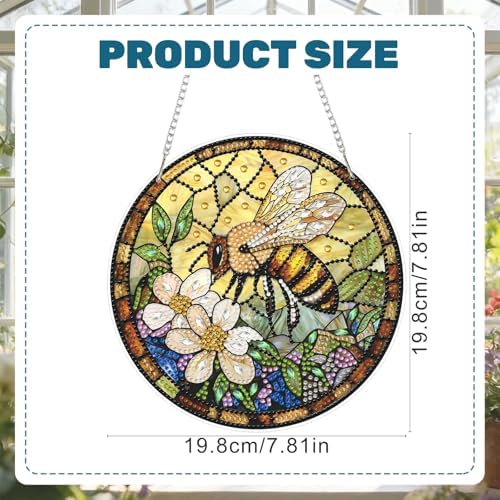 CRZMODE Bee Diamond Art Hanging Kit for Adults, Bee Pendant Diamonds Painting Art Kit, Special Crystal Diamond Art Painting Pendant Ornament, Craft Gift for Women Home Window Decor