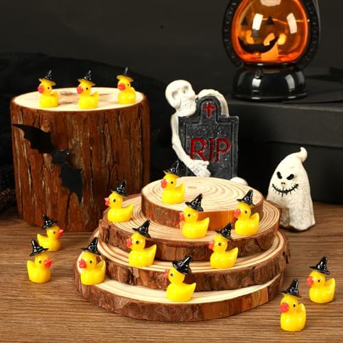 JUNEBRUSHS 50 Pcs Halloween Mini Resin Duck, Tiny Witch Ducks Miniature Witch Hat Duck Figurine for Halloween Crafts Home Table Decorations