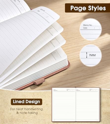 Lined Journal Notebook, A5 Hardcover Leather Journals for Writing, 160 Numbered Pages, 5.7'' x 8.3'' Journaling Notebooks for Men Women, Thick Paper College Ruled Journal for Work Office School, Pink