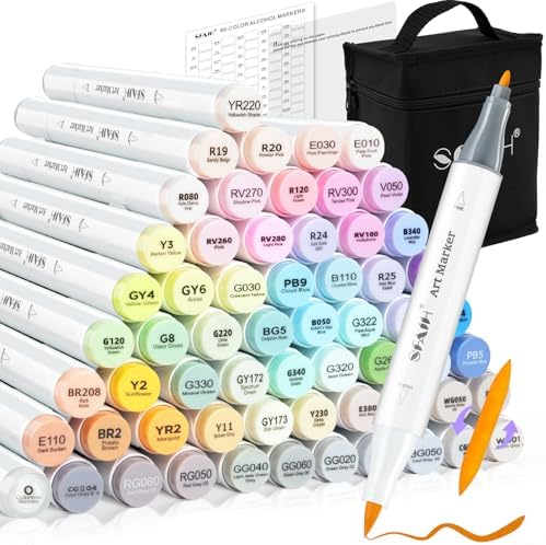 SFAIH Art Pastel Alcohol Markers Brush & Fine Tip - 61 Dreamy Colors