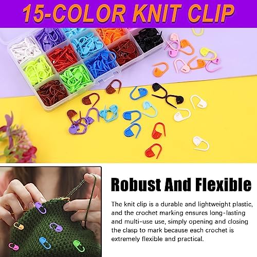 Swpeet 316Pcs Colorful Stitch Locking Clip Knitting Markers Crochet Clips with 15 Pieces Big Eyes Blunt Sewing Needles and Soft Ruler Assortment Kit, Perfect for Knit DIY Projects Accessories