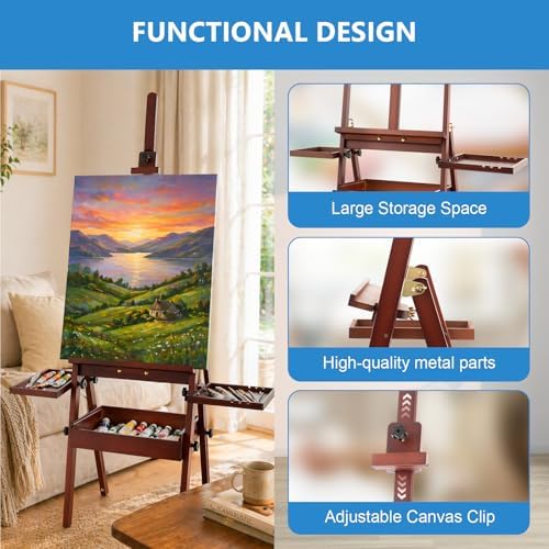Falling in Art Large Wooden Painting Easel with Storage Drawer and Palettes