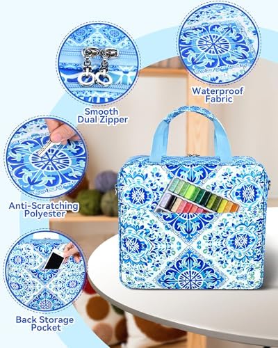 Telawsfun Embroidery Project Bag Organizer, Embroidery Supply Storage Bag with Removable Binder, Portable Carrying Tote for Thread Tools and Accessoriess, Bag Only