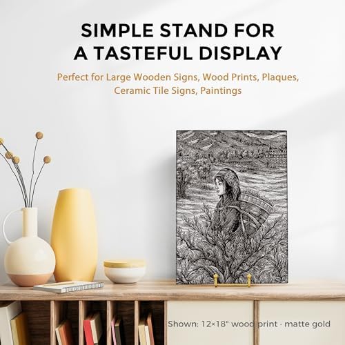 TR-LIFE 12 Inch Large Plate Stands/holder for Display - Metal Picture Frame Holder Stand + Small Easels for Platter, Book, Plaques, Photo, Tabletop Art (Gold 2 Pack)