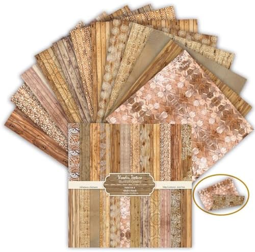 6-inch Wooden Patterned Scrapbook Paper Pad, 24 Sheets Double Sided Retro Aesthetic Origami Paper for Journaling, Collage, DIY Card, Folded Photo Album, Handmade Crafts & Decor Projects