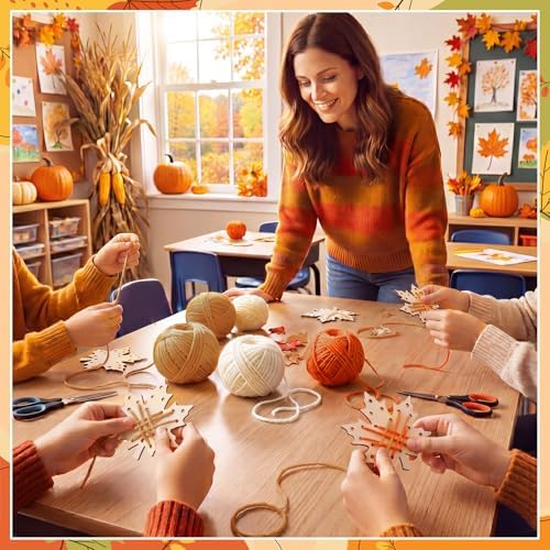 Kathfly 24 Set Fall Wooden Craft Kit Maple Leaf String Craft Ornaments with Yarn and Plastic Weaving Tools DIY Art Hanging Decorations for Classroom Fall Thanksgiving Party Favors Home Activities