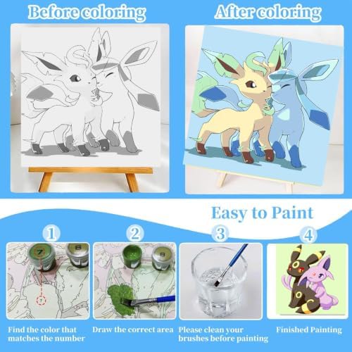 LWZAYS 4 Pack Cartoon Paint by Number for Kids with Wooden Frame-Paint by Numbers for Kids Ages 4-8-12, DIY Paints with Numbers Easy Acrylic Oil Painting Kits for Home Wall Decor (8X8inch)
