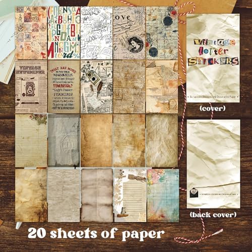 Doraking 38 Sheets Vintage Letter Washi Stickers and Scrapbook Papers for Journaling, Pre-Cut Aesthetic Washi Stickers Material Paper for Scrapbooking Junk Journal Supplies DIY Crafts Arts