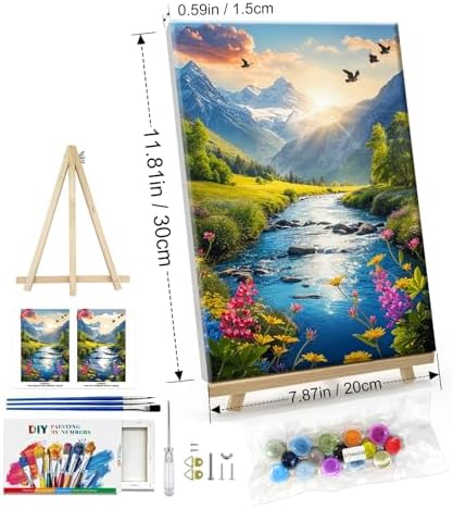 ATDMS Paint by Numbers Kit for Adults with Frame Landscape Paint by Number with Easel Mountain Easy Adult Paint by Number Kits Sunset Paint by Numbers Kit on Canvas for Gift Home Wall Decor 8x12 Inch