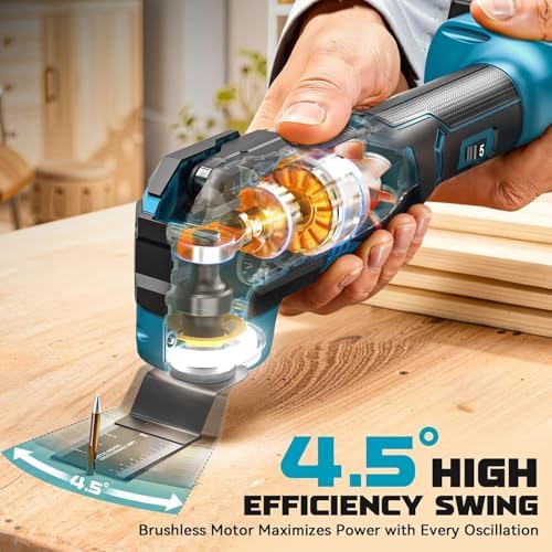 Cordless Oscillating Tool Compatible with Makita 18V Battery(Tool Only), 21,000 OPM Brushless 18V Oscillating Multi-tool with 6 Speed, LED Light, DIYtoolifz 4.5° Oscillating Tool for Cutting
