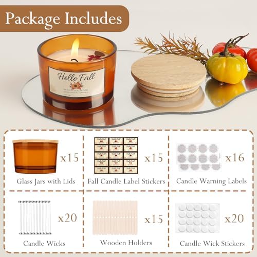 CONNOO 15 Pack 4oz Amber Glass Candle Jars with Airtight Bamboo Lids