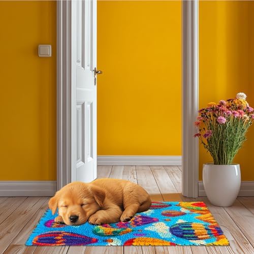 Latch Hook Rug Kit Colorful Hot Air Balloons Pre-Printed Handmade Carpet Crochet Yarn Craft DIY Hook and Latch Door Mat Tapestry for Home Floor Decoration 52x38cm-1