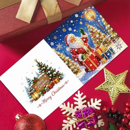 6Pcs Christmas Greeting Card DIY Diamond Art Painting Blessing Folding Card Kit for Adults Beginners with White Envelopes and Tools for Holiday Xmas Arts Crafts Gift-Christmas04