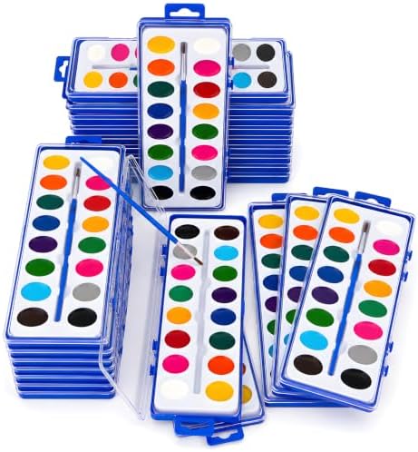 JEAWIWI 24 Pack Watercolor Paint Sets, 16 Washable Colors, with Brushes