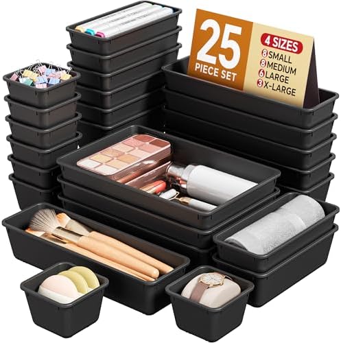KEMETHY 25 PCS Plastic Drawer Organizers Set, 4 Sizes Vanity Organizer