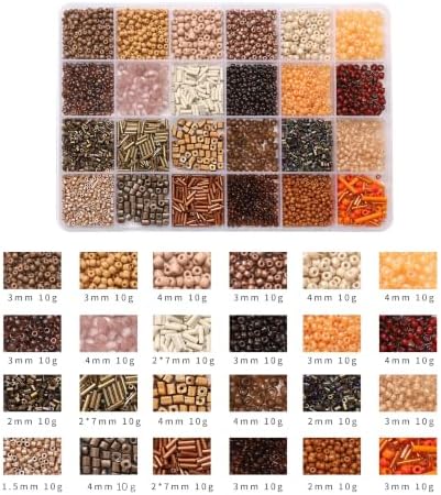 24 Grid Brown Glass Seed Bugle Tube Beads Kit for Jewelry Making DIY Craft