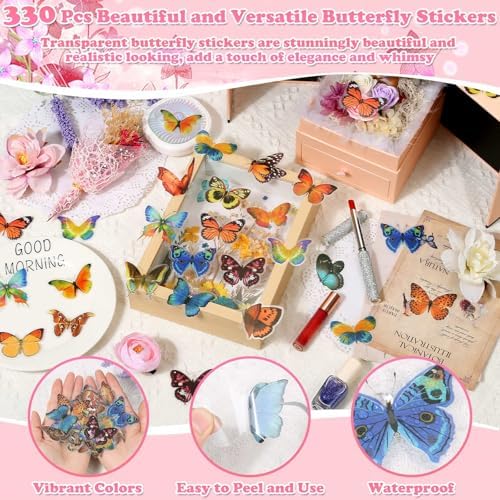 630 Pcs Real Dried Pressed Flowers & Butterfly Stickers for Resin Crafts