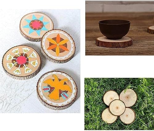 Unfinished Natural with Tree Bark Wood Slices 10 Pcs 4.2-4.7 inch Disc Coasters Wood Coaster Pieces Craft Wood kit Circles Crafts Christmas Ornaments DIY Crafts with Bark for Crafts Rustic Wedding