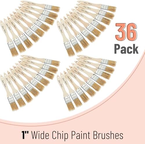 Bates- Chip Brushes, 1 Inch, 36 Pack, 1 Inch Paint Brushes with Ergonomic Wooden Handle, Natural Bristle