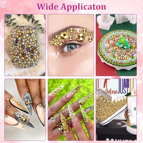 Belleboost Flatback Pearls for Nails Gold Nail Charms and Gems Nail Decor