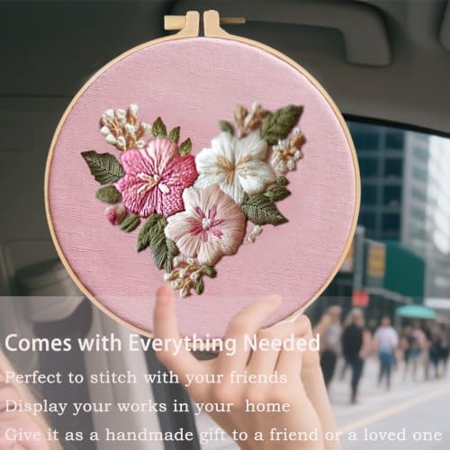 FONNUY I Love You Embroidery Kit for Beginners, Pre-Stamped Pattern Kits, Romantic Anniversary for Women Men, Valentine's Day Gifts Thread Needlework, 8'' Hoop (Love 04)
