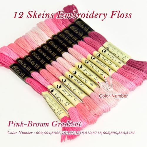 Premium Rainbow Color Embroidery Floss - Cross Stitch Threads - Friendship Bracelets Floss - Crafts Floss - 12 Skeins Per Pack Embroidery Floss,Pink-Brown Gradient