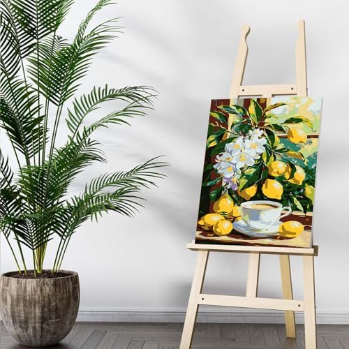 Auremi Lemon Paint by Number Kits with Framed, DIY Flower Paint by Number Canvas for Adults, Easy Acrylic in Canvas with Brushes for Decor 20x30cm