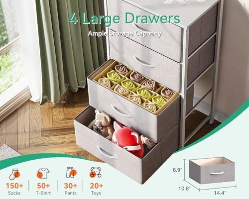 AODK Small Dresser for Bedroom with 4 Storage Drawers, Light Grey